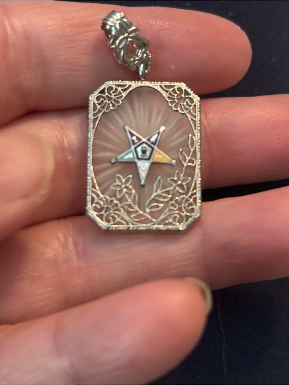Vintage RARE Camphor Glass Pendant - Order of the Eastern Star